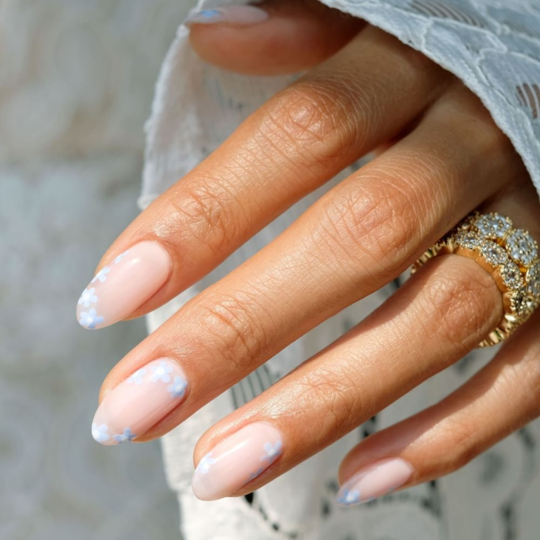 Light blue floral bridal nail inspiration