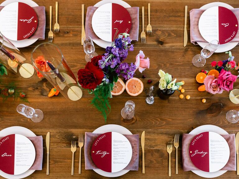 red and white wedding table decor