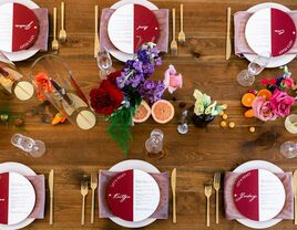 red and white wedding table decor