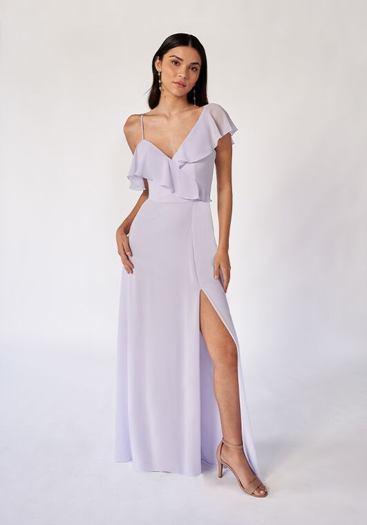 white christmas dresses Ever-Pretty High-Waisted Chiffon High Slit Budget Bridesmaid Dress with V-Neck and Elegant Ruffles