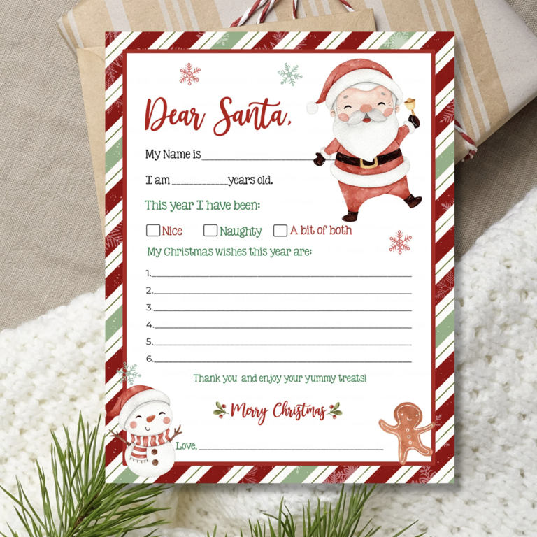 Printable letter to santa template for christmas engagement party