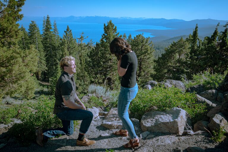 Evan took Shawn up to the place where they had their first date and proposed! We were surrounded by loving friends and family in a small celebration after the proposal.