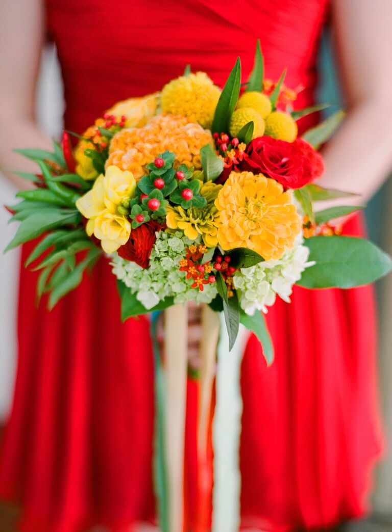yellow and red bridesmaid dresses