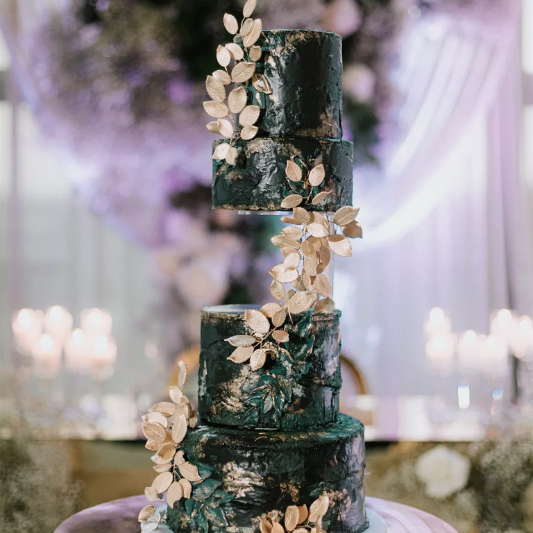 Green and gold illusion wedding cake