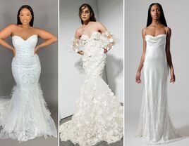 Three white feather wedding dresses for brides