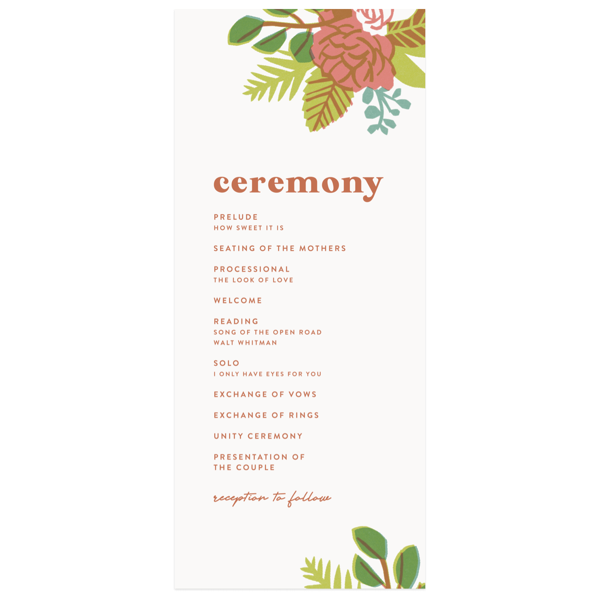 A Wedding Program from the Retro Floral Collection