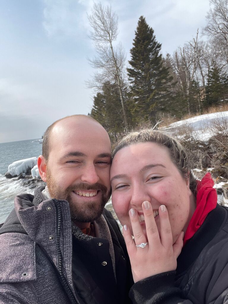 Max proposed to Zoe while on a mini vacation  to the north shore of Minnesota, a favorite spot for them