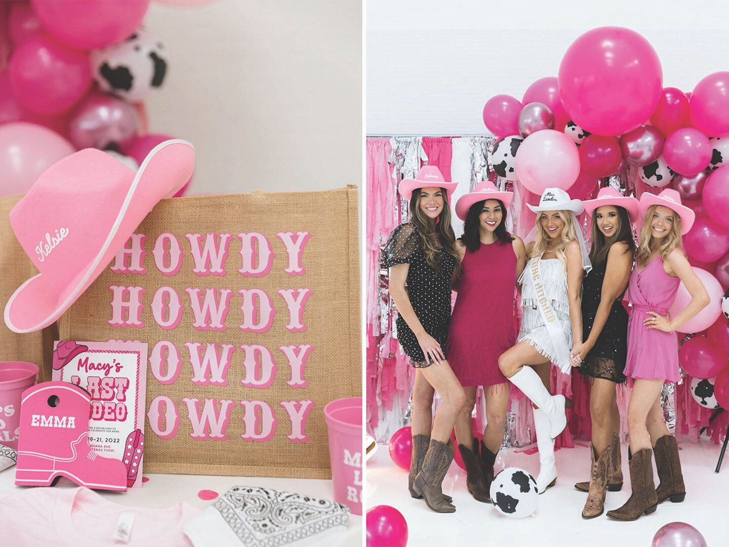 From left to right; Products all togther, group of girls wearing cowboy hats.