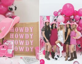 From left to right; Products all togther, group of girls wearing cowboy hats.