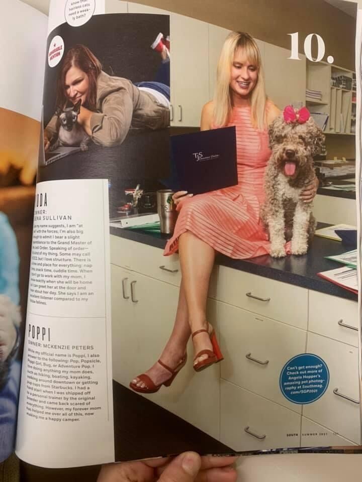 McKenzie and Poppi were featured in the South magazine because Poppi placed top 10 in Savannah's cutest pets competition. 