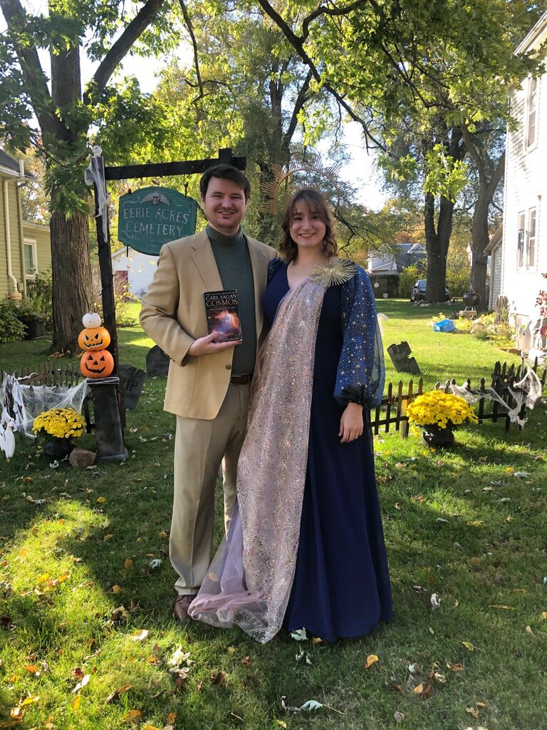 Dressing as "Haley's Comet" and Carl Sagan for our first couple's Halloween costume!