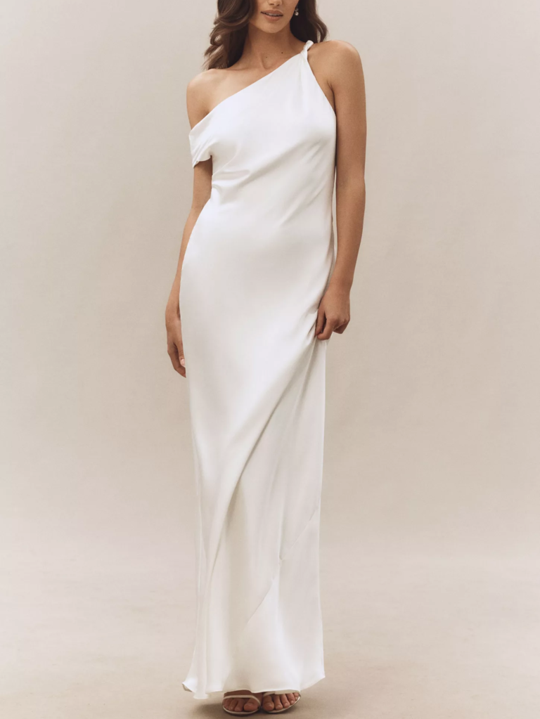 BHLDN one-shoulder satin wedding dress