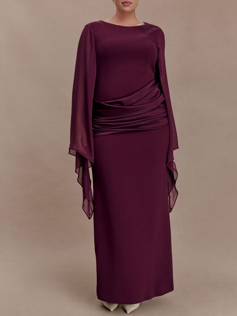 Meshki waterfall-sleeve maxi mother-of-the-bride dress
