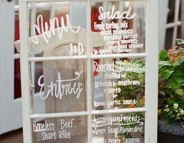 Vintage-Style White Window Frame creative wedding menu display idea