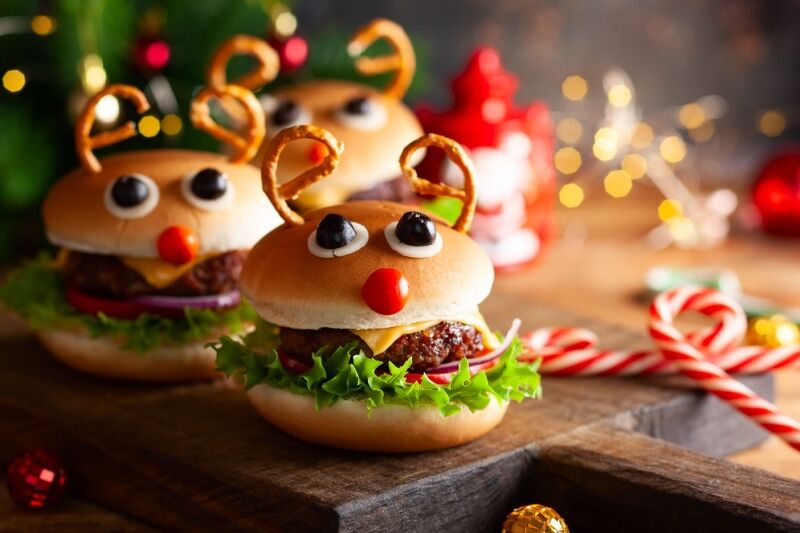 Christmas in July party ideas - Rudolph burgers