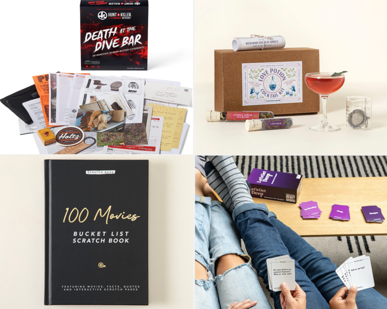 Collage of four gifts that couples can do together