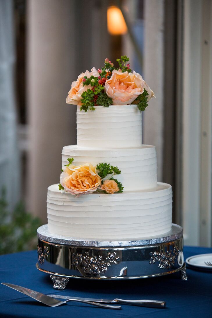 Classic White Buttercream Wedding Cake With Fresh Flowers