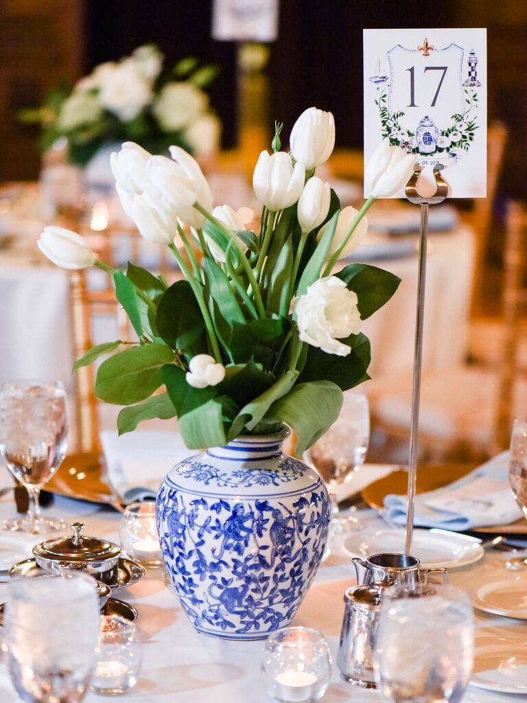 White tulips in ceramic vase