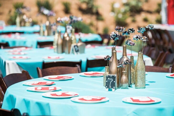 Turquoise And Red Backyard Wedding