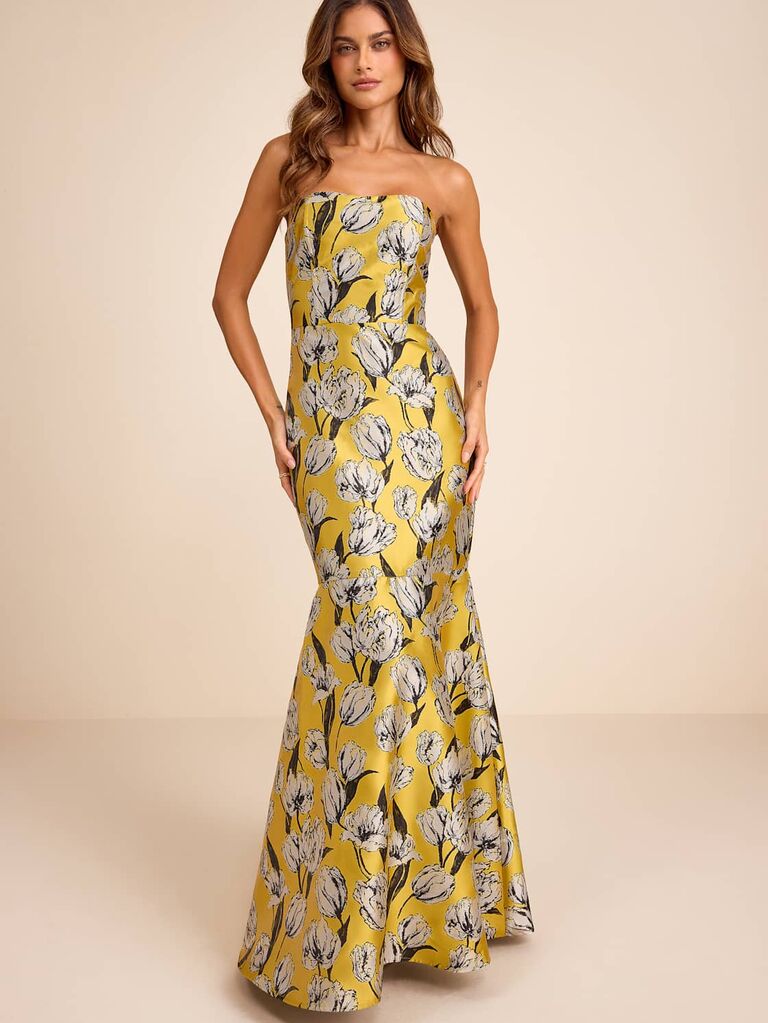 Lulus floral jacquard strapless maxi mother-of-the-bride dress 