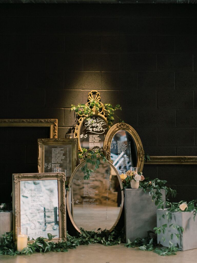 Antique mirrors dark academia wedding decor