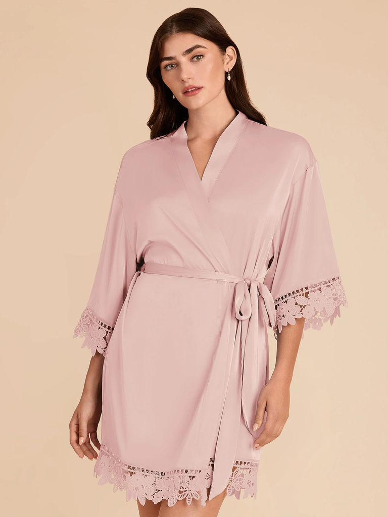 Birdy Grey pink lace-trim bridesmaid robe