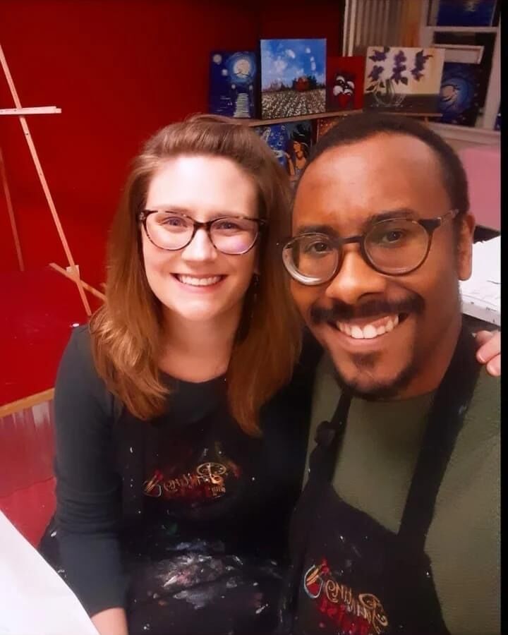 Trying new things is important to them. Stephen organized a paint & sip date. His painting was the winner and it will be hung up in their house someday!