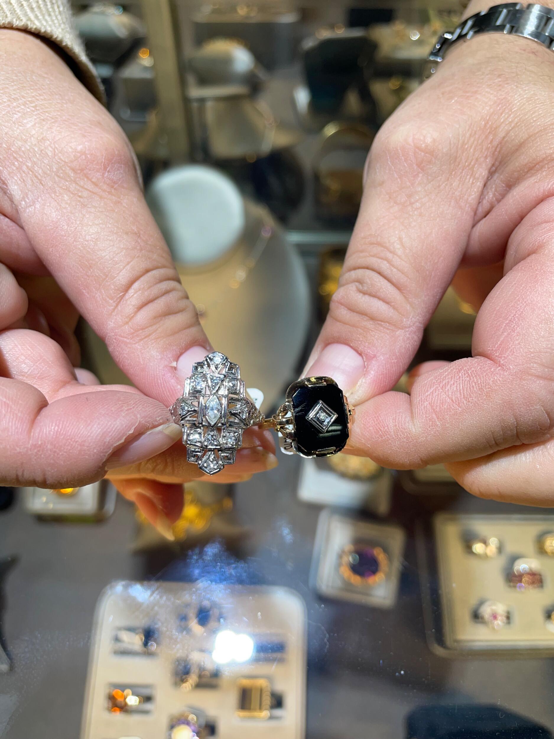 Pick out engagement rings from a pawnshop in Asheville.