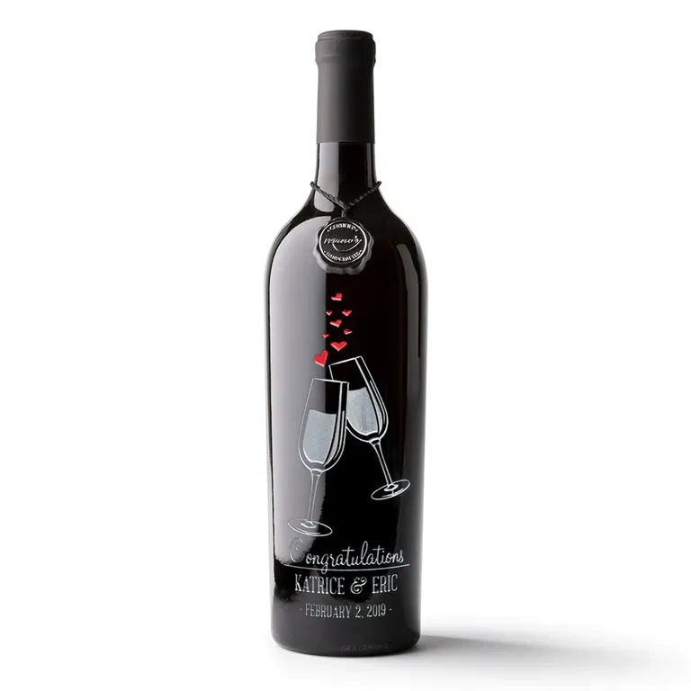 Black wine bottle with custom engraving wedding gift