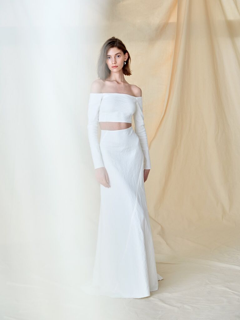 Matching skirt and crop top for casual beach wedding. 