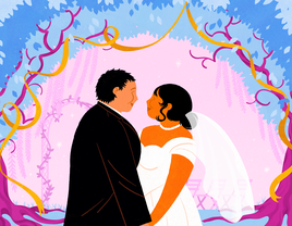 Illustration of backyard wedding ceremony