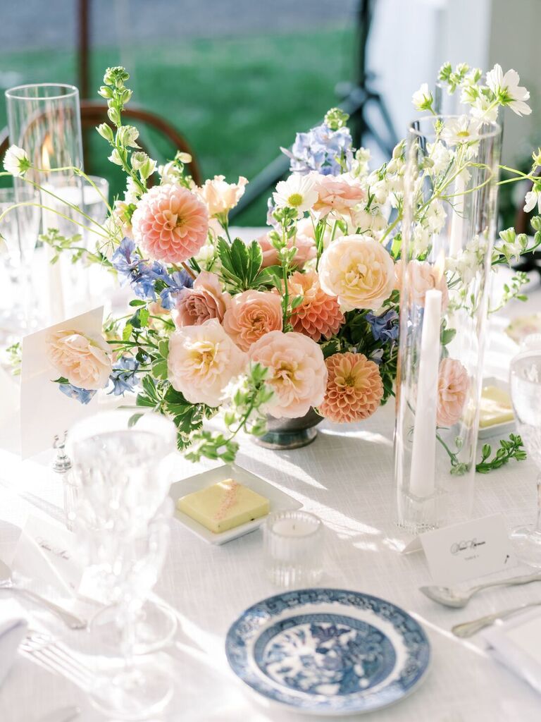 Dahlias and fluted glass