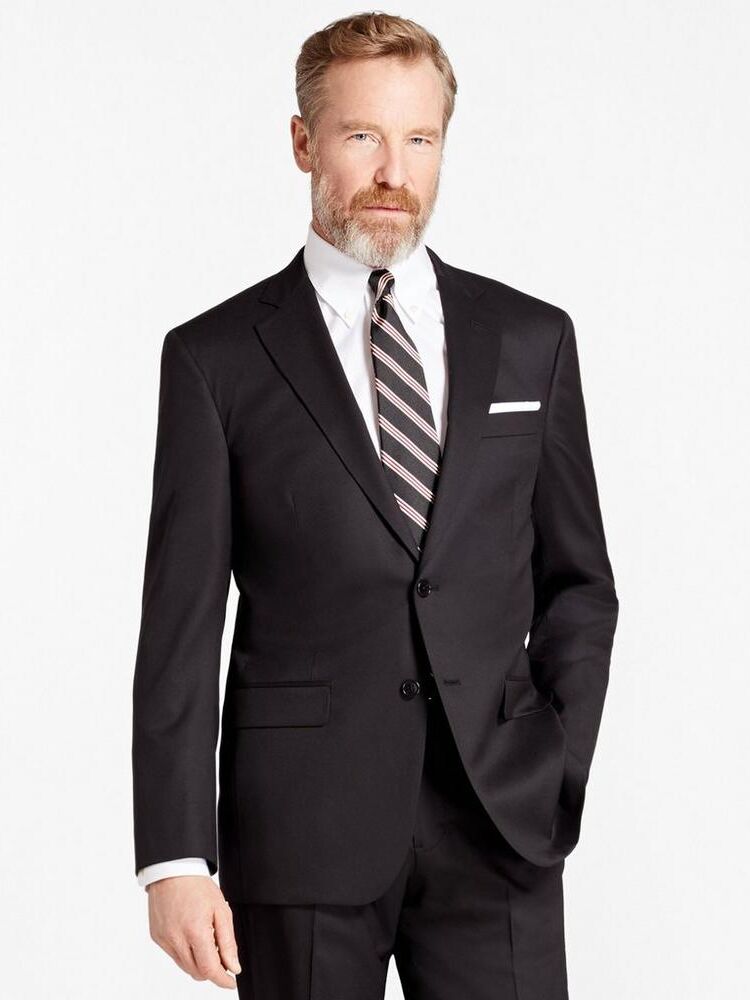 Black suit for father of the bride from Brooks Brothers. 
