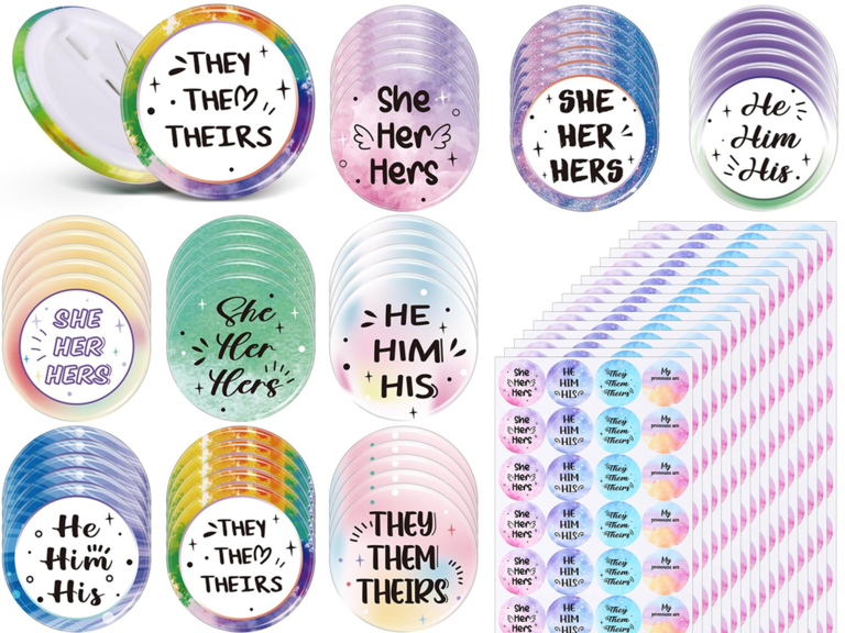 Colorful Pronoun Pins from Amazon
