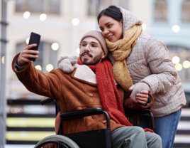 Couple taking selfie in December for instagram