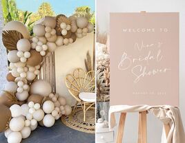 Collage of two boho bridal shower decorations