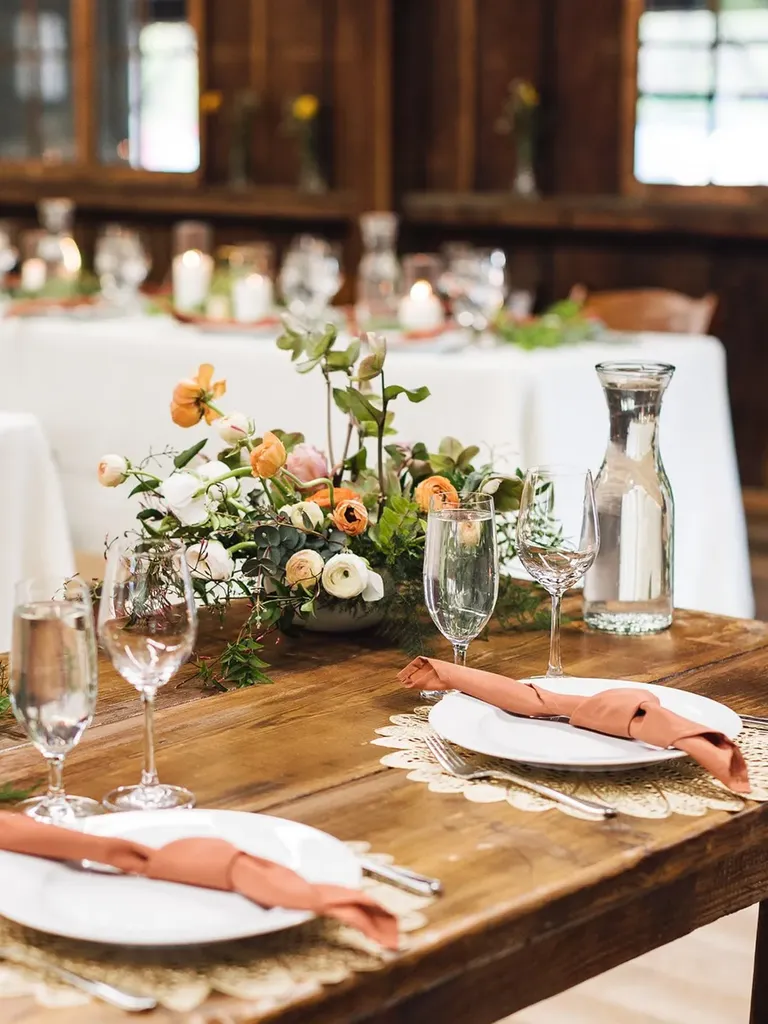 Rustic Wooden Tablescape, Low Centerpieces