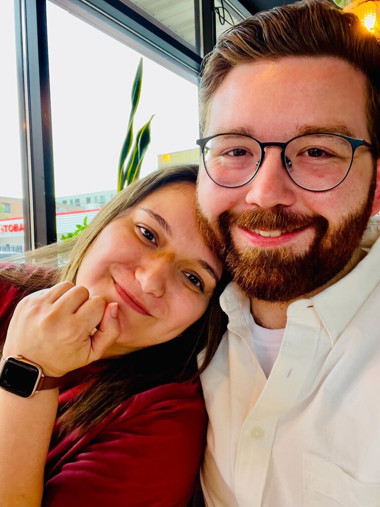 Our first couple picture with my shirt on backwards because...clueless.