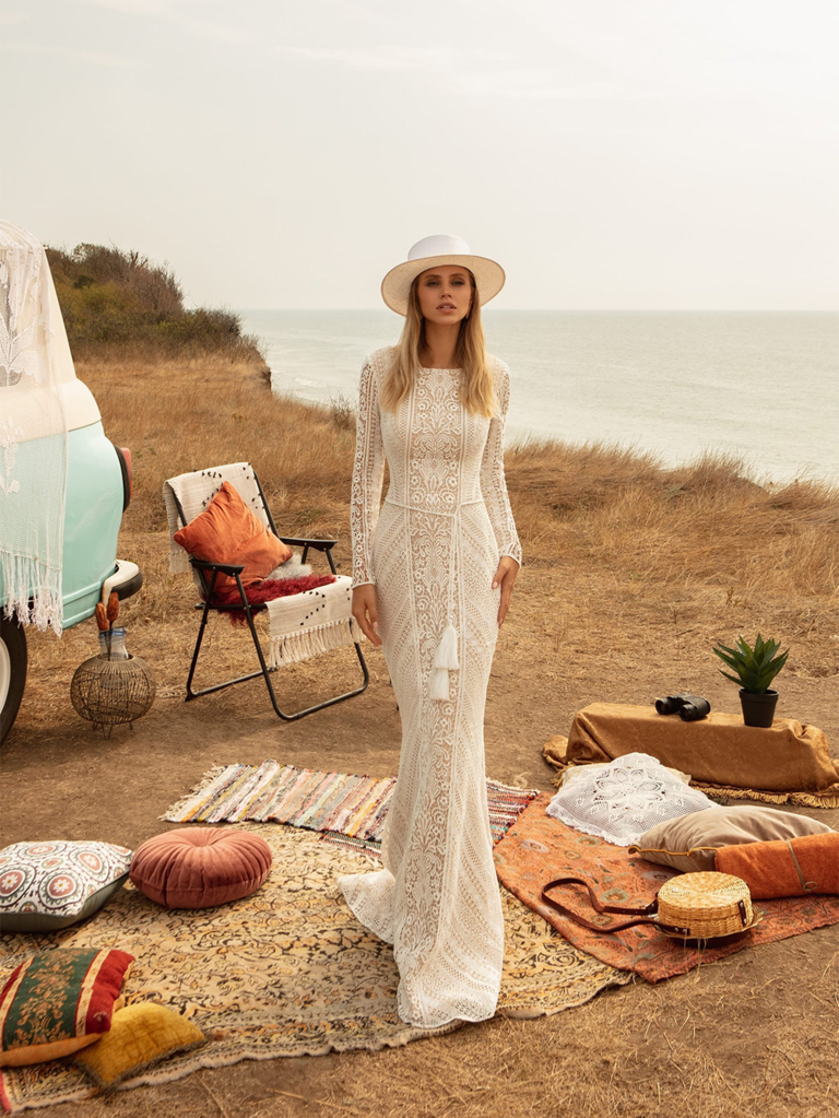 White crochet wedding store dress