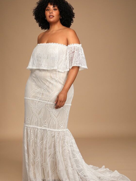 Off-the-shoulder lace dress by Lulus for a beach wedding. 