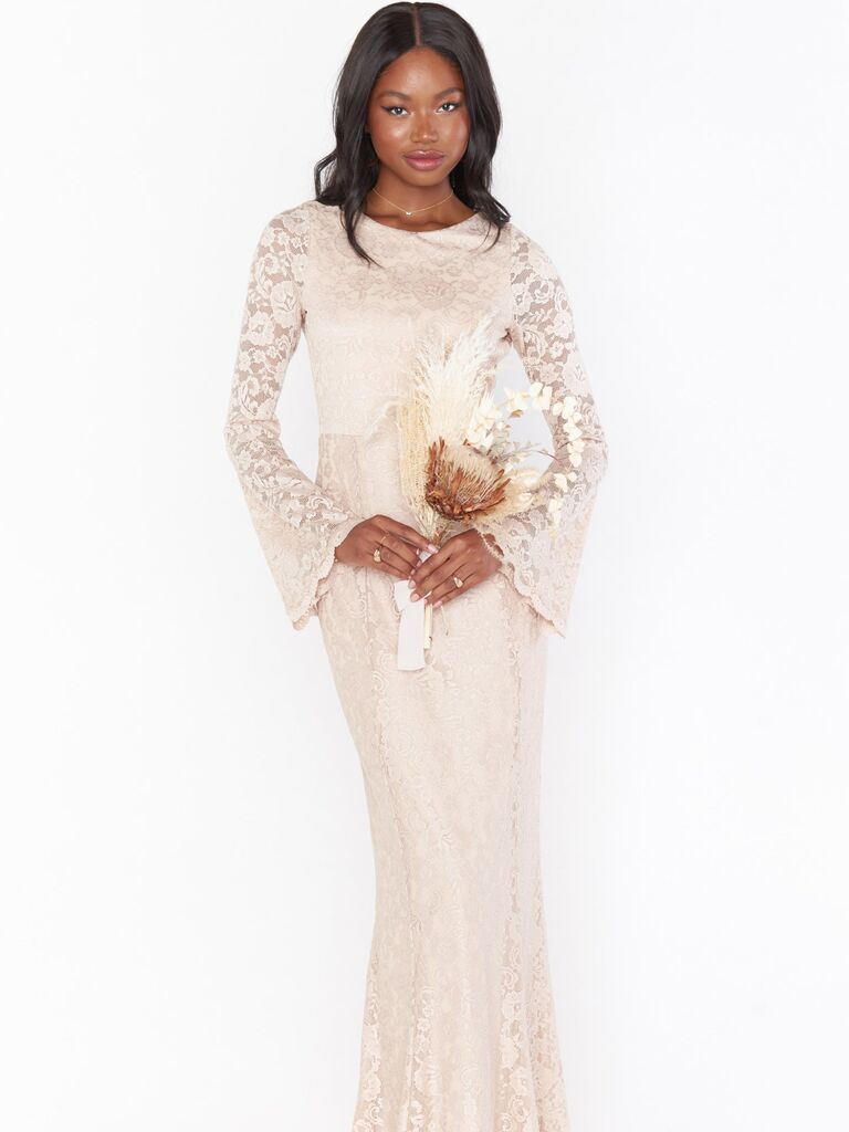 Long sleeve lace maxi dress for a beach wedding by Show Me Your Mumu. 
