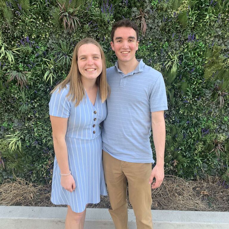 One way that Maggie and started talking was through choir. It started off with just short interactions in the choir room, but eventually I worked up enough courage to ask her out for a drink. Here we are as a couple on our choir tour in Kansas City.