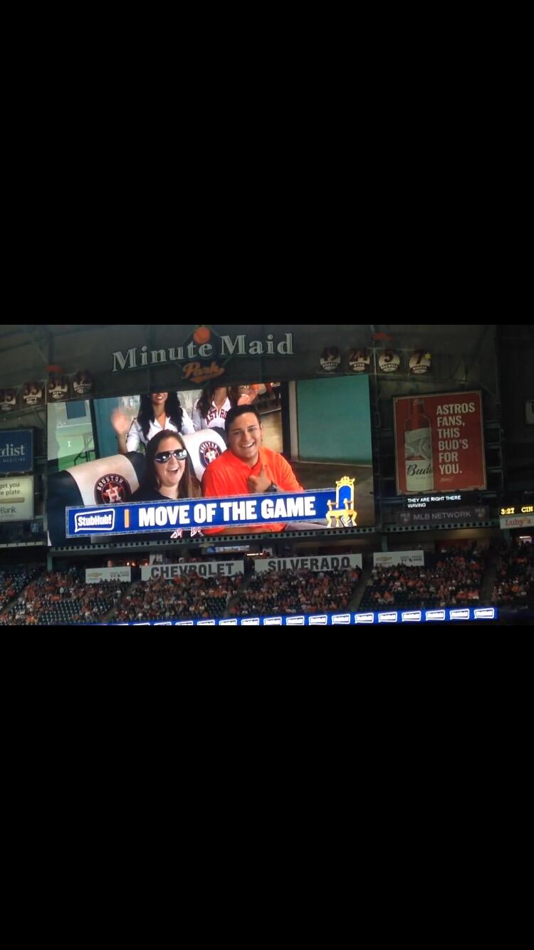 For their 11 month anniversary they went to the Astros game. They got upgraded seats and we were featured on the Jumbotron!