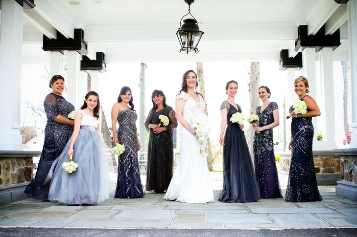 navy and silver bridesmaid dresses