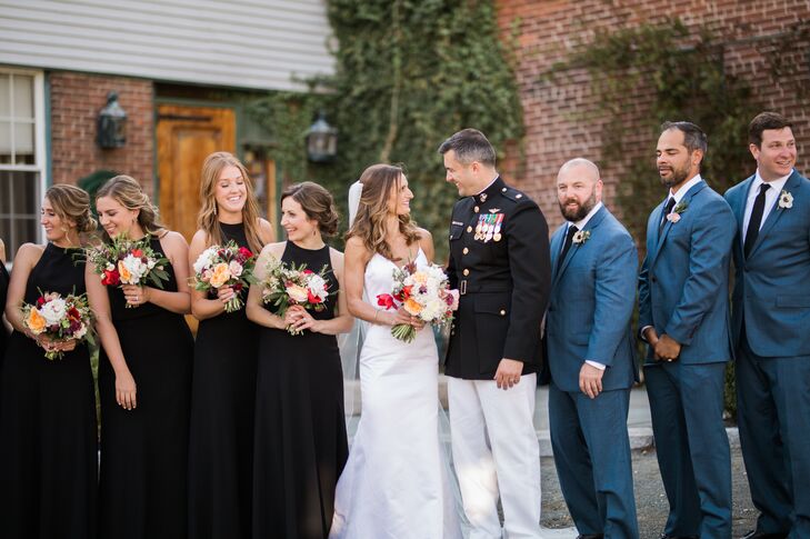 black and blue bridesmaid dresses