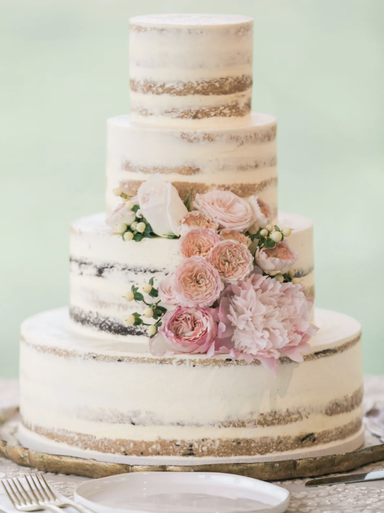 Semi-Naked Cake with Pink Cabbage Roses