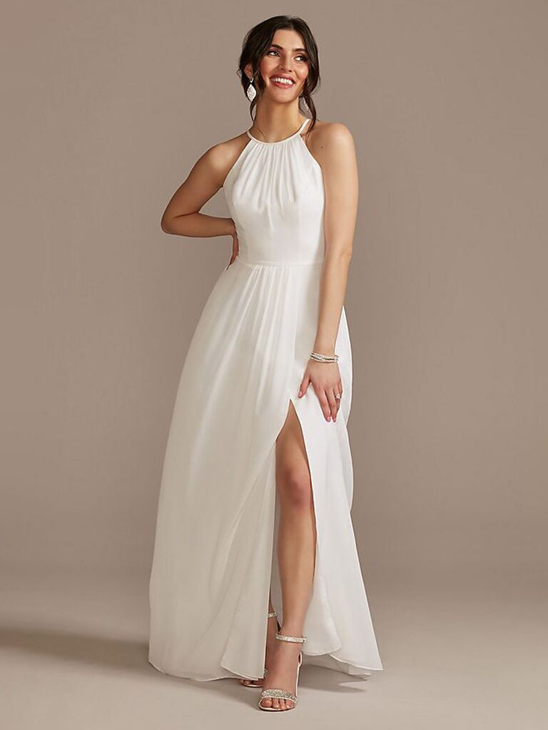 Simple Bridesmaid Dress with High Halter Neckline