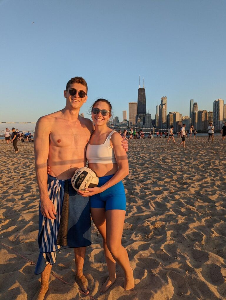 We spent our summers playing beach volleyball. 