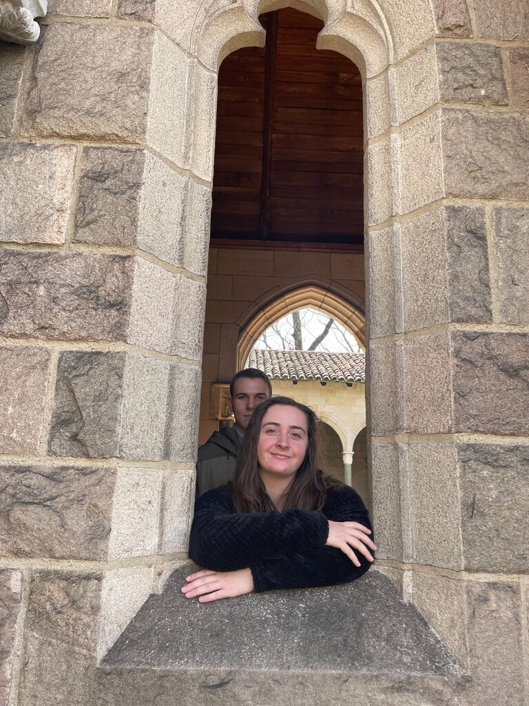 Junior year was when the real fun began for both of us! We delved deeper into our majors, made new friendships, and explored our faiths. In this photo, we're on our second visit to our favorite spot, The Cloisters—a place that holds special memories for us. 😄