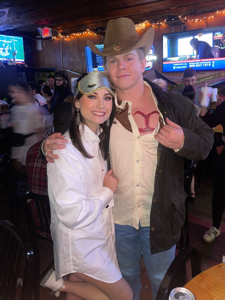 Our first picture together. I invited Caleb out with friends to spend Halloween together. Our costumes were thrown together last minute. 